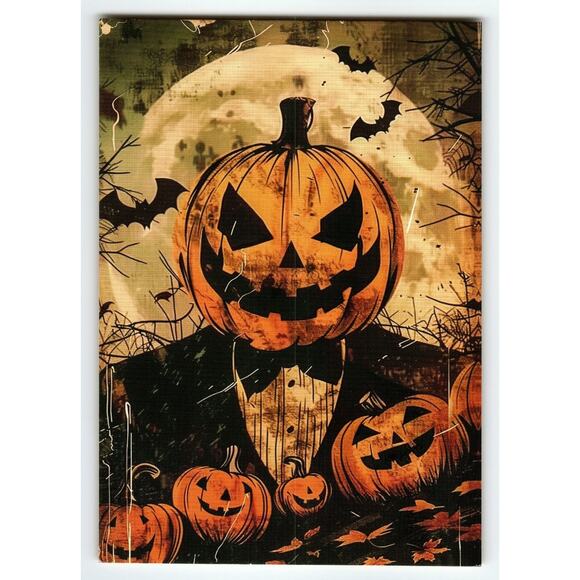 Vintage Halloween Photochrome Pumpkin Head Jack O'Lantern Postcard - Picture 1 of 2